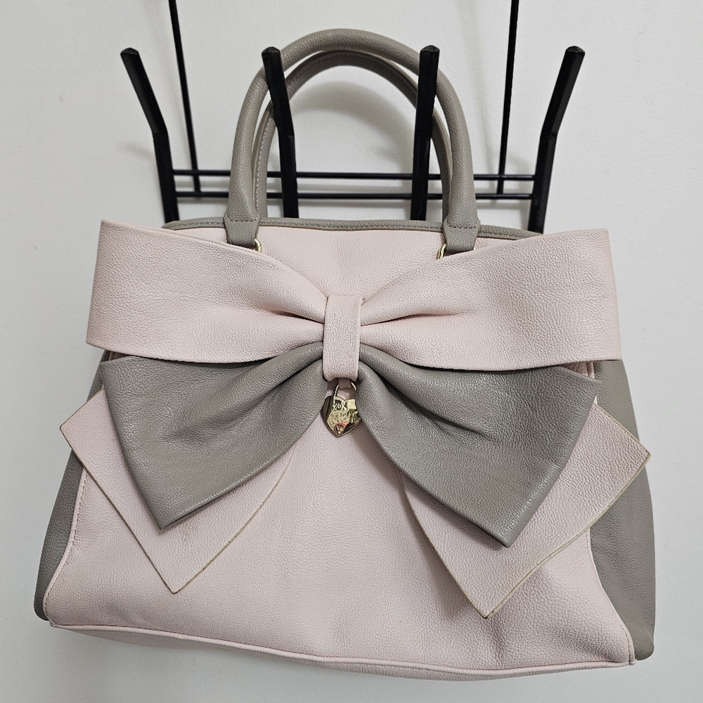 Vintage Betsey Johnson Y2K Pink & Grey Big Bow Handbag Purse Satchel